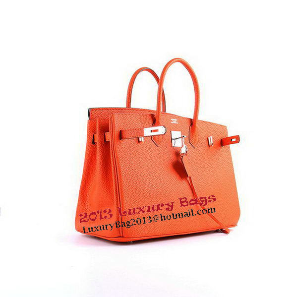 Hermes Birkin 35CM Tote Bags Orange Grainy Leather H-35 Silver