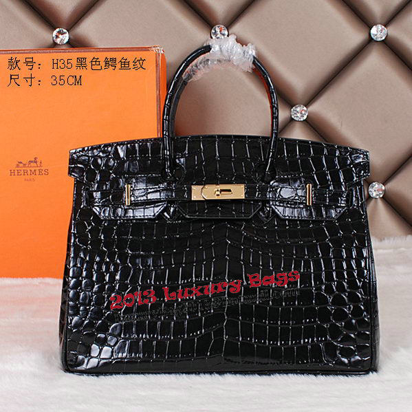 Hermes Birkin 35CM Tote Bag Shiny Croco Leather H35C Black