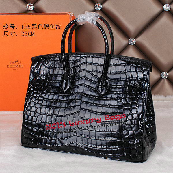 Hermes Birkin 35CM Tote Bag Shiny Croco Leather H35C Black