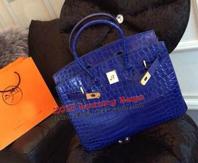 Hermes Birkin 35CM Tote Bag Shiny Croco Leather H35C Blue