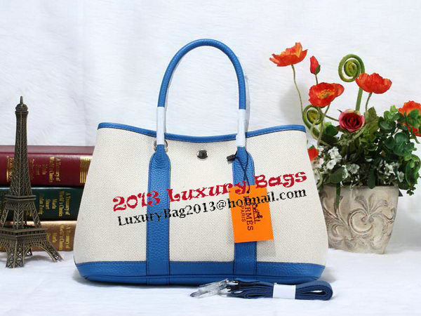 Hermes Garden Party 30cm Tote Bag Canvas Blue