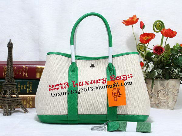 Hermes Garden Party 30cm Tote Bag Canvas Light Green