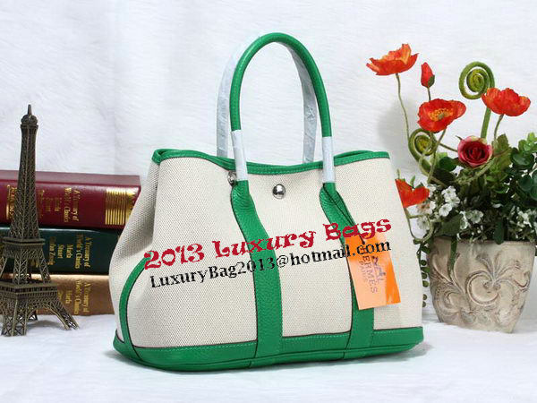 Hermes Garden Party 30cm Tote Bag Canvas Light Green