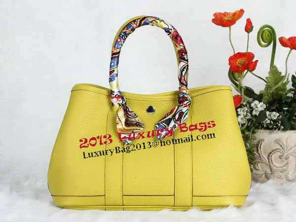 Hermes Garden Party 30cm Tote Bag Grainy Leather Lemon