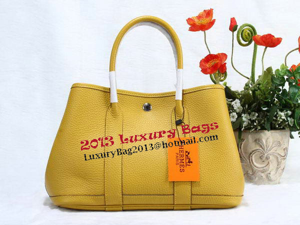 Hermes Garden Party 30cm Tote Bag Grainy Leather Yellow