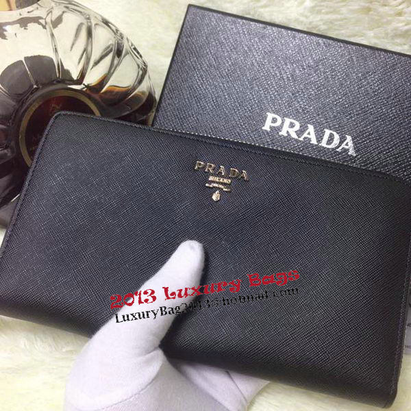 Prada Saffiano Leather Large Zippy Wallets Black