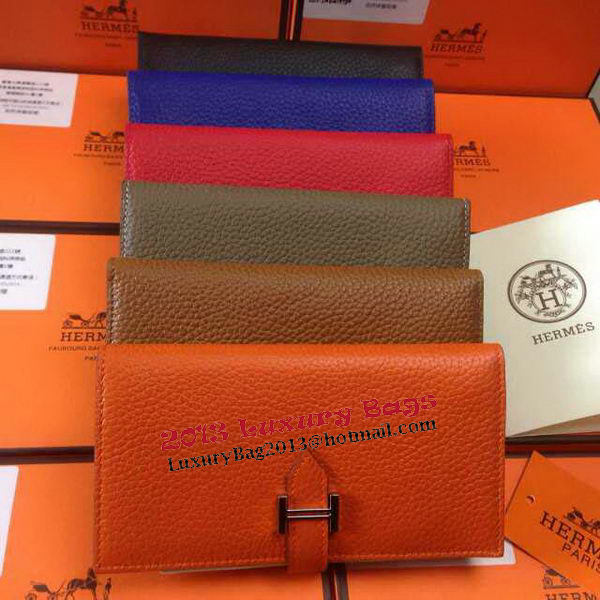 Hermes Bearn Japonaise Grainy Leather Wallet H8622W Orange