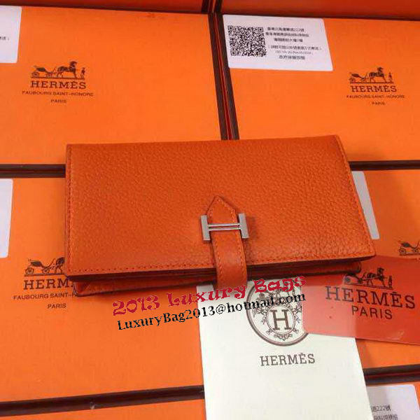 Hermes Bearn Japonaise Grainy Leather Wallet H8622W Orange