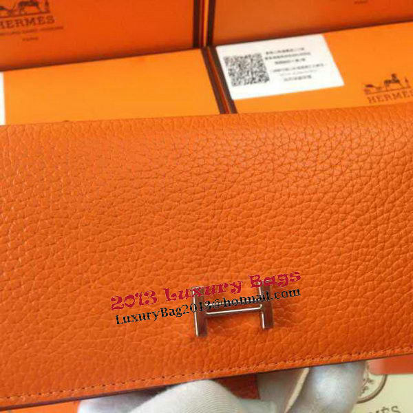 Hermes Bearn Japonaise Grainy Leather Wallet H8622W Orange