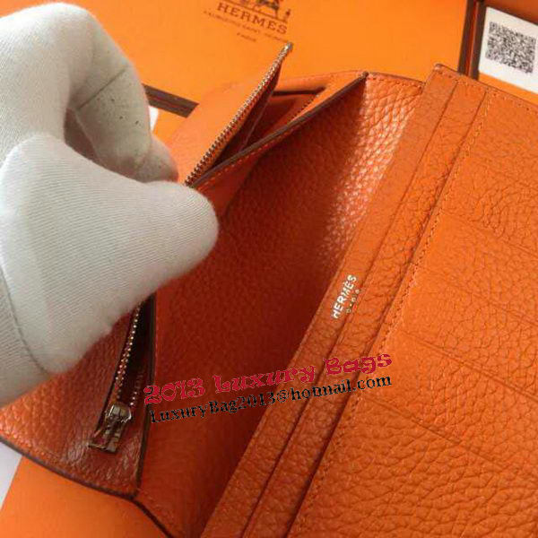 Hermes Bearn Japonaise Grainy Leather Wallet H8622W Orange