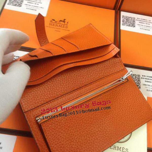 Hermes Bearn Japonaise Grainy Leather Wallet H8622W Orange