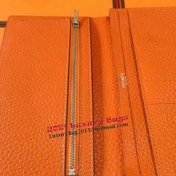 Hermes Bearn Japonaise Grainy Leather Wallet H8622W Orange