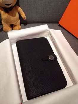 Hermes Compact Passport Holder Original Leather Black