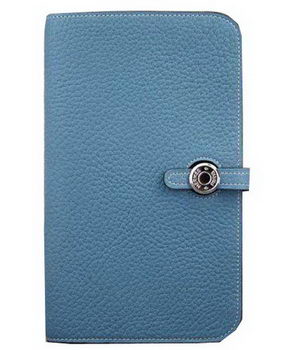 Hermes Compact Passport Holder Original Leather Wallet Blue