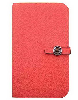 Hermes Compact Passport Holder Original Leather Wallet Light Red