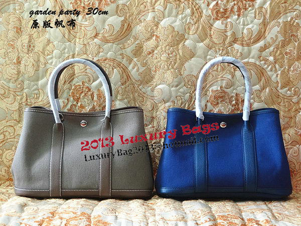 Hermes Garden Party 30cm Tote Bags Original Leather Blue