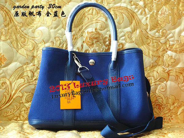 Hermes Garden Party 30cm Tote Bags Original Leather Blue