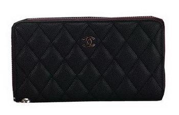 Chanel Matelasse Zip Around Wallet Cannage Pattern A2618 Black