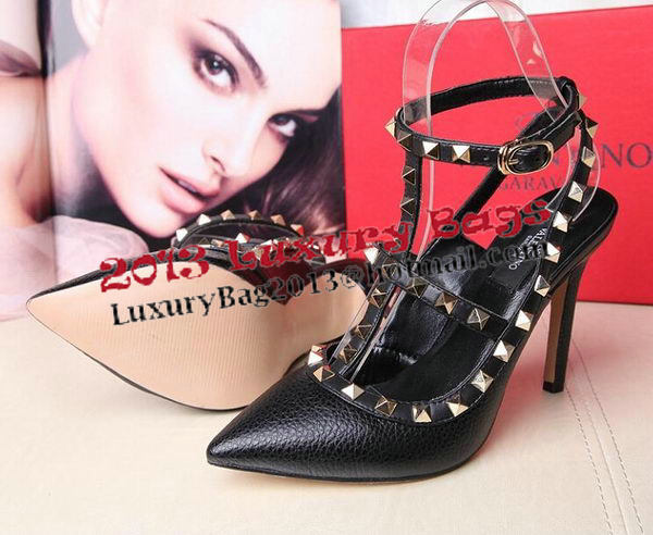 Valentino Litchi Leather Rivet 100mm Sandal VT263YZM Black