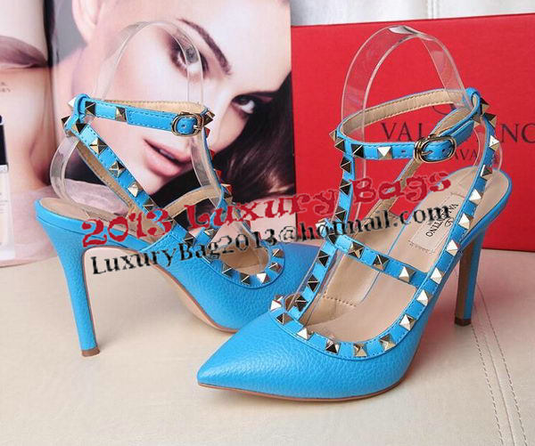 Valentino Litchi Leather Rivet 100mm Sandal VT263YZM Blue