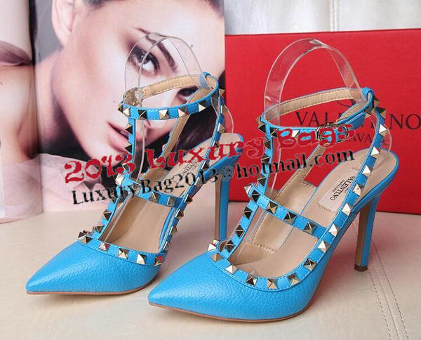 Valentino Litchi Leather Rivet 100mm Sandal VT263YZM Blue