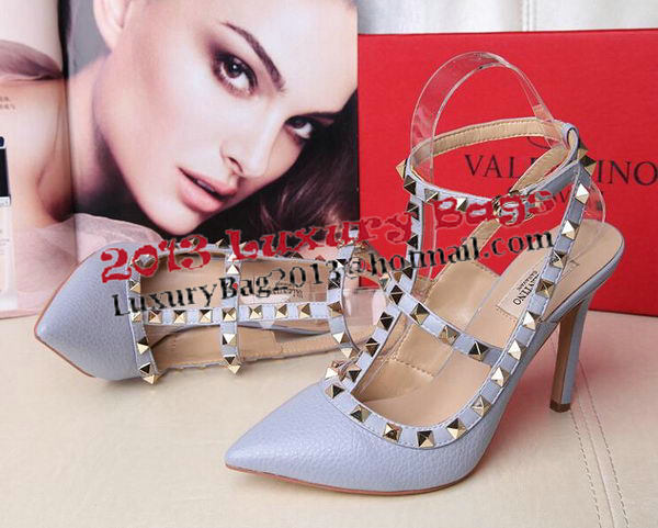 Valentino Litchi Leather Rivet 100mm Sandal VT263YZM SkyBlue