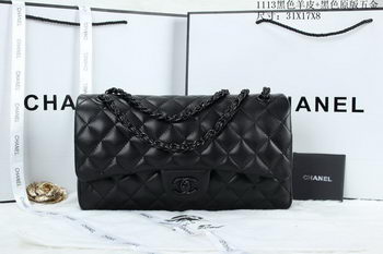 Chanel Classic Flap Bag Sheepskin Leather A1113 Black