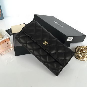 Chanel Matelasse Long Wallet Black Sheepskin Leather A50096 Gold