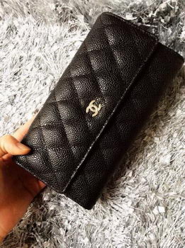 Chanel Tri-Fold Wallet Cannage Pattern Leather A48656 Black