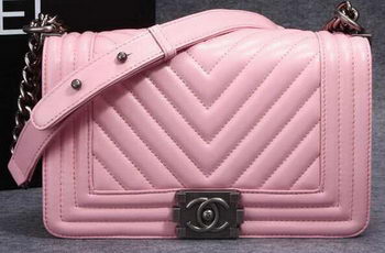 Boy Chanel Flap Shoulder Bag Herringbone Stitching CHA6817 Pink