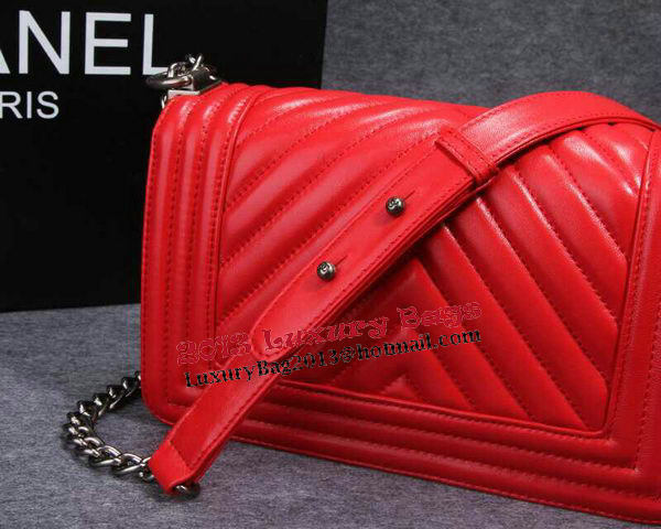 Boy Chanel Flap Shoulder Bag Herringbone Stitching CHA6817 Red