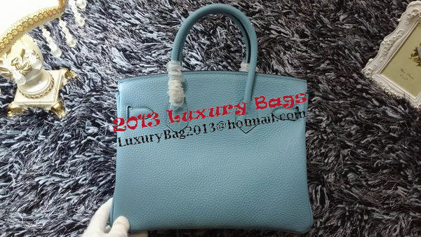 Hermes Birkin 30CM Tote Bags Litchi Leather H30LI Skyblue
