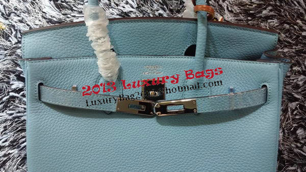 Hermes Birkin 30CM Tote Bags Litchi Leather H30LI Skyblue