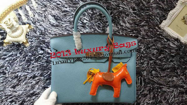 Hermes Birkin 30CM Tote Bags Litchi Leather H30LI Skyblue