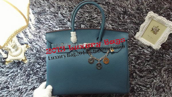 Hermes Birkin 35CM Tote Bag Litchi Leather HB35GL Blue