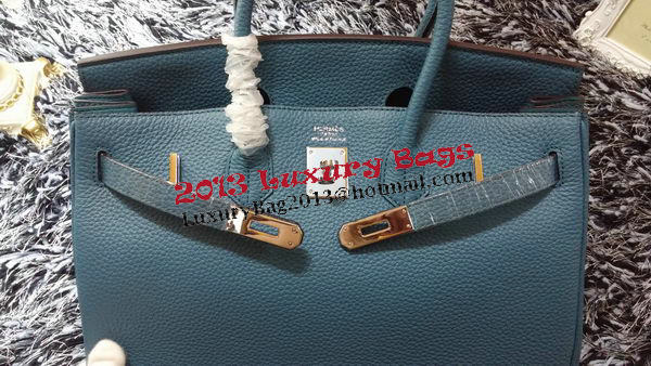 Hermes Birkin 35CM Tote Bag Litchi Leather HB35GL Blue