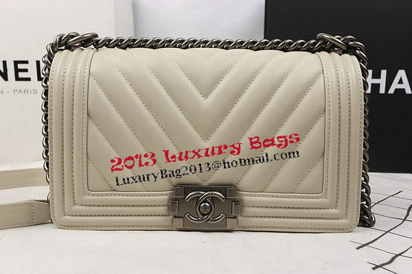 Boy Chanel Flap Bag Calfskin Chevron Quilting A67025 OffWhite