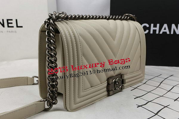 Boy Chanel Flap Bag Calfskin Chevron Quilting A67025 OffWhite