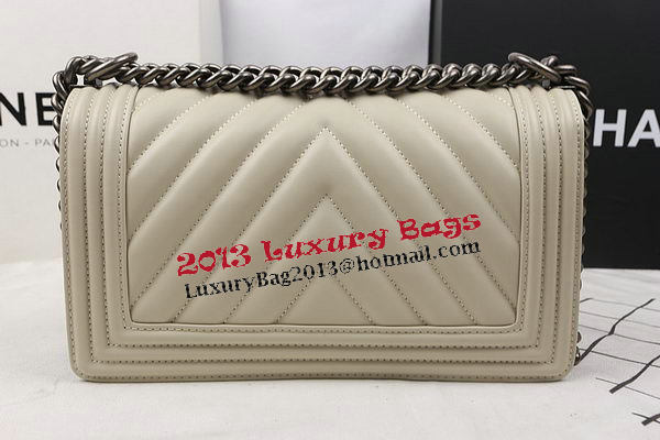 Boy Chanel Flap Bag Calfskin Chevron Quilting A67025 OffWhite