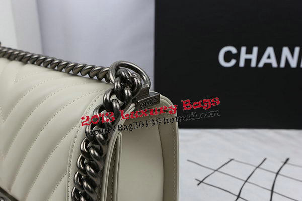 Boy Chanel Flap Bag Calfskin Chevron Quilting A67025 OffWhite