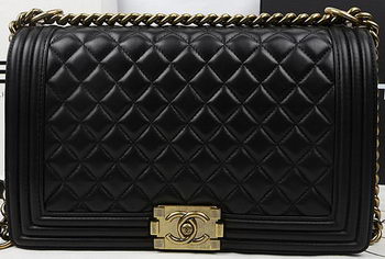 Boy Chanel Flap Bags Original Black Sheepskin Leather A67088 Gold