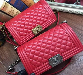 Boy Chanel Flap Shoulder Bag Sheepskin Leather A67086 Red