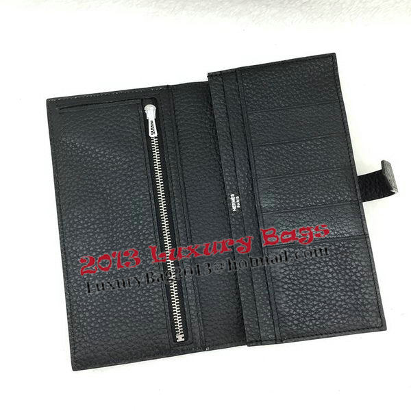 Hermes Bearn Japonaise Bi-Fold Wallet Litchi Leather A208 Black