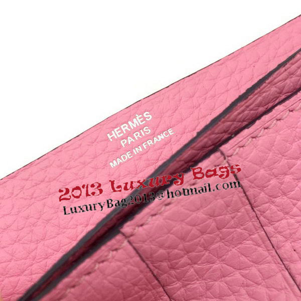 Hermes Bearn Japonaise Bi-Fold Wallet Litchi Leather A208 Pink