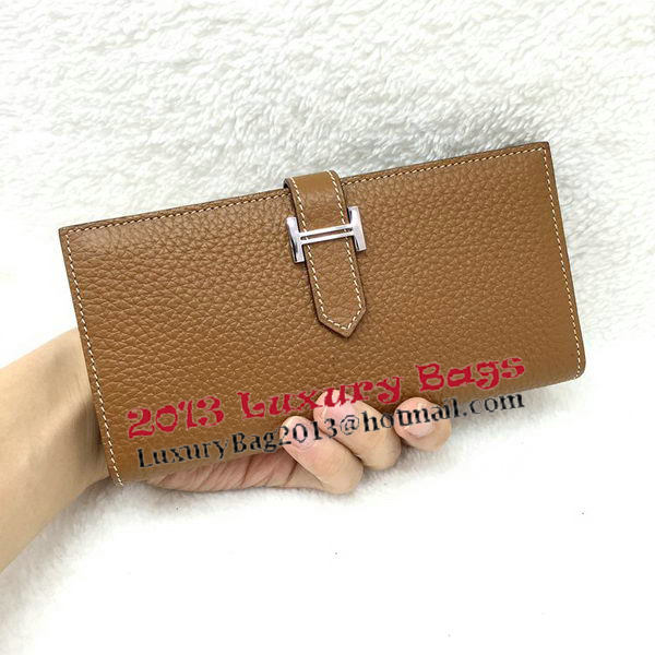 Hermes Bearn Japonaise Bi-Fold Wallet Litchi Leather A208 Wheat