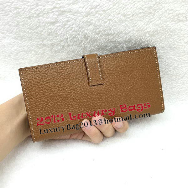 Hermes Bearn Japonaise Bi-Fold Wallet Litchi Leather A208 Wheat