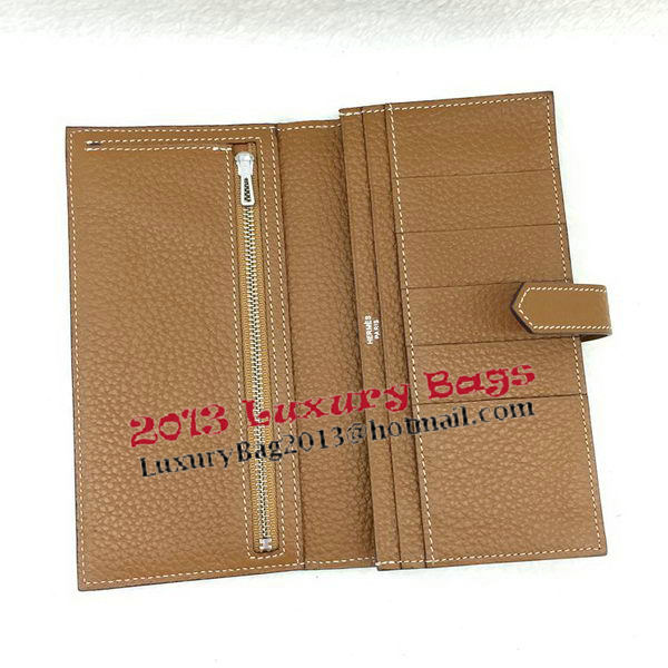 Hermes Bearn Japonaise Bi-Fold Wallet Litchi Leather A208 Wheat