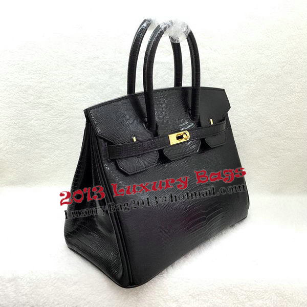 Hermes Birkin 30CM Tote Bags Lizard Leather H30LI Black