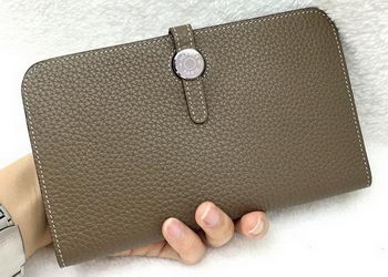 Hermes Dogon Combined Wallet Litchi Leather A508 Khaki