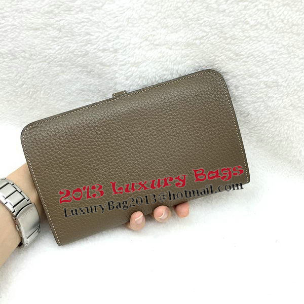 Hermes Dogon Combined Wallet Litchi Leather A508 Khaki